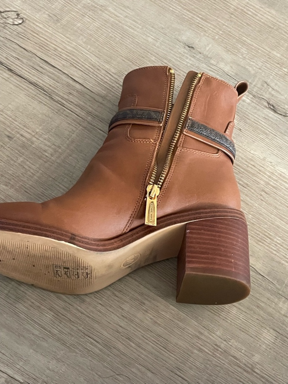 Michael Kors Cognac Leather Ankle Boots with Logo Harness - Picture 4 of 8